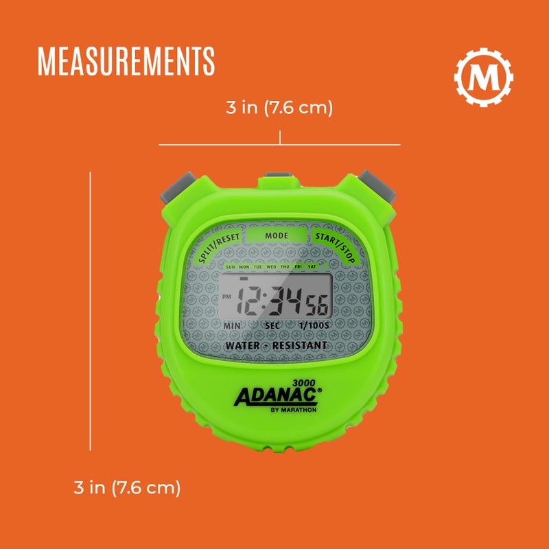 Marathon Adanac 3000 Digital Stopwatch Timer, Neon Green - High Precision Accuracy to 1/100th Seconds - Water, Dust & Shock Resistant - 46â€ Lanyard Included - Image 5